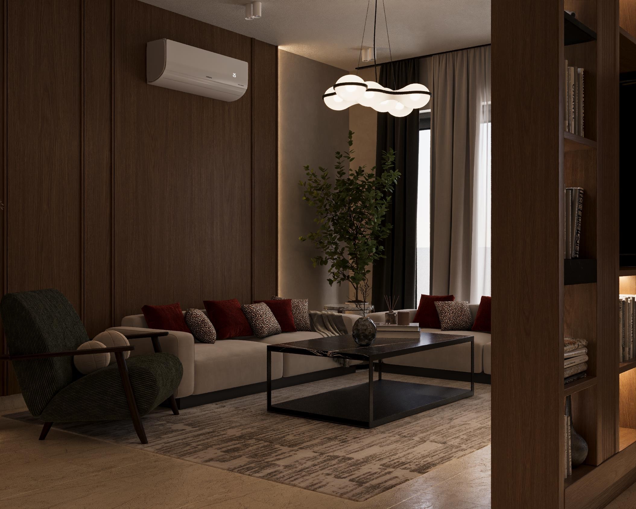 تصميم داخلي ثلاثي الأبعاد لمنطقة الاستقبال والصالون